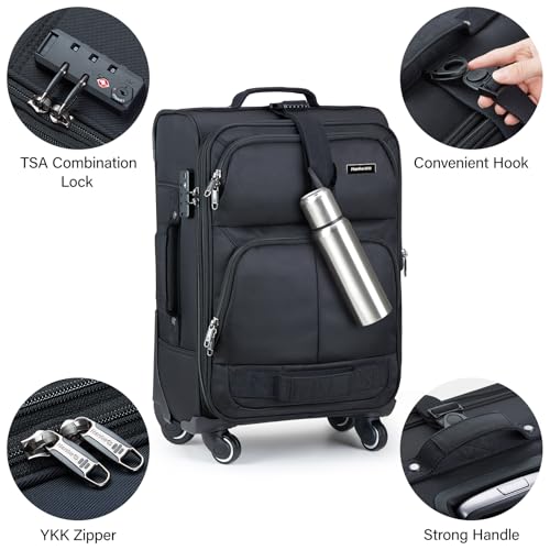 Hanke 3 Piece Softside Expandable Luggage Sets with Spinner Wheels - color: Black, size: 3 Pc Set(20/24/28)