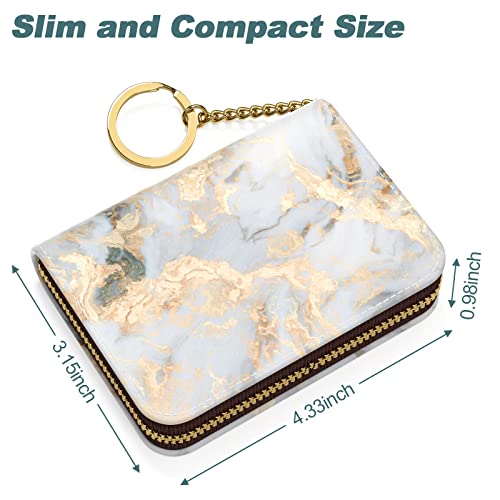 Nipichsha Women's Gray Gold Marble Leather Slim RFID Wallet, Compact Size, 12-Slot with Zipper and Keychain - color: Gray Gold Marble