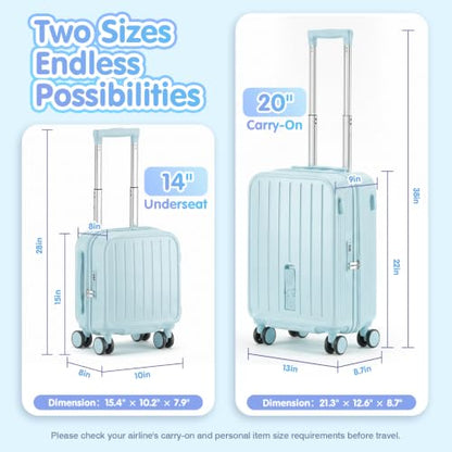 Ride On Suitcase for Kids 2 Piece Carry On Luggage Set (Light Blue) - color: Light Blue