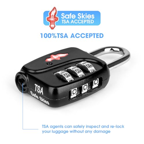 Safe Skies 3-Digit TSA Lock 4-Pack Black – Easy Set for Luggage - color: 4 PACK BLACK