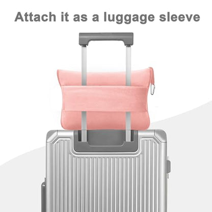 Travel Blanket and Pillow Compact, Premium Soft 2 in 1 Airplane Blanket with Soft Bag Pillowcase，Hand Luggage Sleeve and Backpack Clip (Solid Pink) - color: Pink