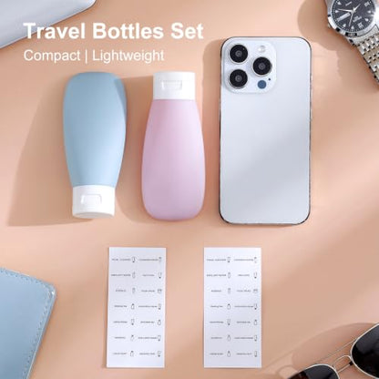 Anntrue Travel Bottles for Toiletries 4 Pack, TSA Approved 2 oz Travel Size Containers, Leak Proof Refillable Squeeze BPA Free Shampoo & Conditioner Bottles with Labels (Yellow) - color: Yellow