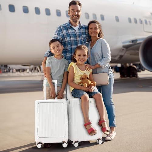 20" Kids Ride on Suitcase with Seat Aluminum Frame, White - color: White