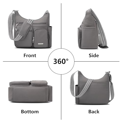 MHCNLL Anti Theft Crossbody Bag for Women, Waterproof Nylon Travel Purse - color: Grey
