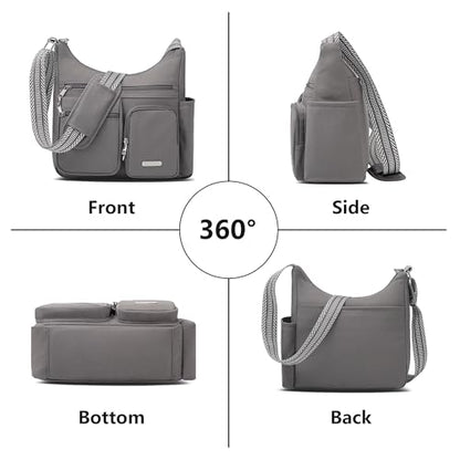 MHCNLL Anti Theft Crossbody Bag for Women, Waterproof Nylon Travel Purse - color: Grey
