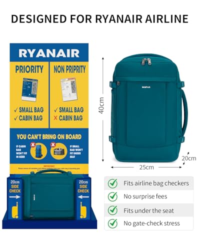 ECOHUB Travel Backpack Airlines Approved Personal Item Bag Carry On Backpack - color: Blue Green, size: 17 inch underseat