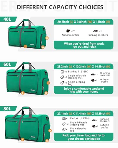 Gonex 60L Foldable Travel Duffle Bag with Shoe Compartment, Lightweight - color: Mint Green, size: 60L