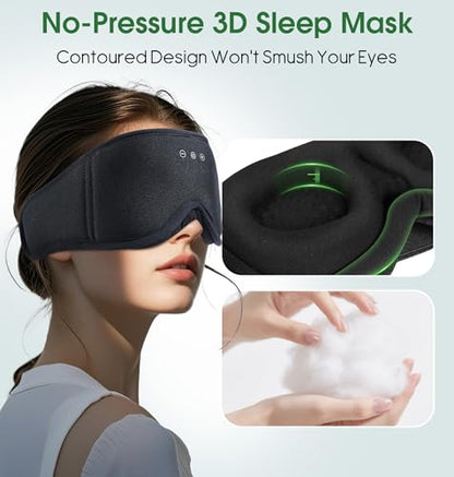 LC-dolida 2 Pack Bluetooth Sleep Mask, Bamboo Cotton 3D Blackout Contoured Bluetooth Sleep Headphones, Sleeping Eye Mask with 5.4 Bluetooth Headphones, Eye Sleep Mask for Side Sleepers, Black