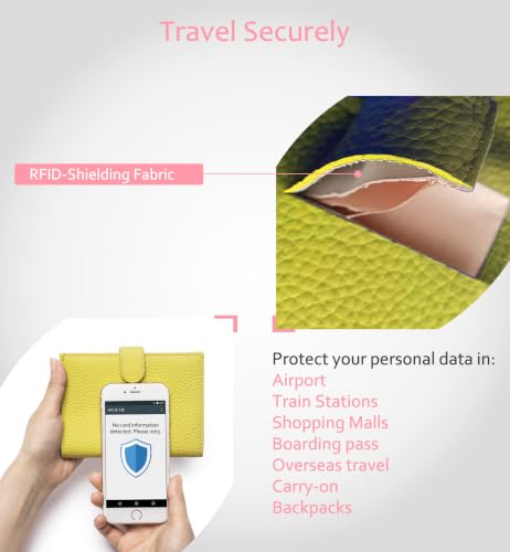 RFID Blocking Travel Wallet for Women, Leather Passport Holder - color: Lemon Yellow