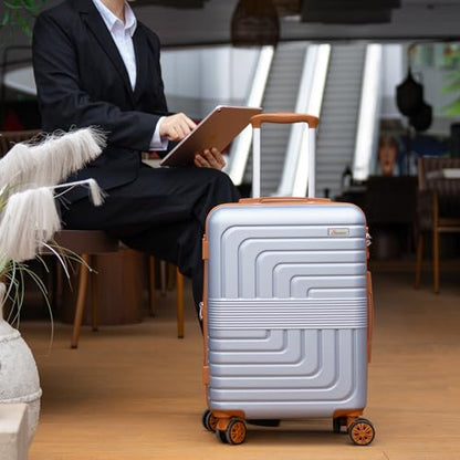 Romswi 26" Medium Checked Luggage,Checked-Medium Hardshell Suitcase with Double Spinner Wheels, Lightweight Large Hardshell Suitcase with TSA Lock,YKK Zipper, Scratch-Resistant Silver - color: Silver, size: 26 Inch