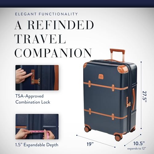 Bric's Bellagio 3.0 Spinner Trunk- Luxury Hardshell Check In Luggage with Large Wheels, Telescopic Handle, Leather Detailing - Expandable Rolling Suitcase - 27", Blue - color: Blue, size: Checked-medium