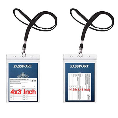 Passport Badge Holders with Extra PVC ID Card Holder and Woven Lanyards Ideal for Cruise and Vacation by CypesCrafts(2Pack Black Lanyards) - color: 2p Black Lanyards
