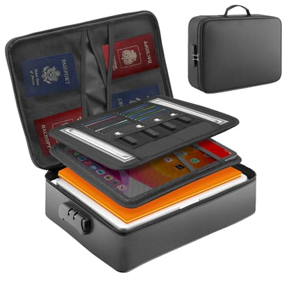 Fireproof Waterproof Document Bag with Lock for Important Files | Zipper Closure, Fits Laptop & Passport, Portable Travel Case, Secure Document Storage - size: 2000℉ Fireproof + 100% Waterproof Soft Bag