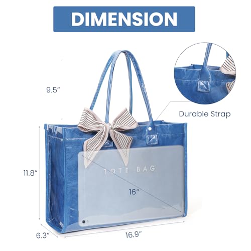 Lushandy PVC Tote Bag Women's Waterproof Jelly Beach Bag Work Hobo Handbag - color: Solid-blue
