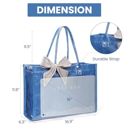 Lushandy PVC Tote Bag Women's Waterproof Jelly Beach Bag Work Hobo Handbag - color: Solid-blue