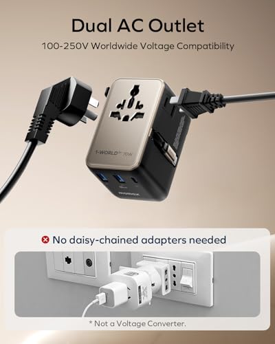 MOMAX 70W Universal Travel Adapter All-in-1 Plug Adapter with USB-C Cable - color: Gold, size: 70W