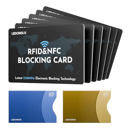 RFID Blocking Cards 6 Pack | Anti-Theft Contactless NFC Protection for Debit Credit Cards & Wallet | Slim & Durable | 2 RFID Sleeves Included | Black