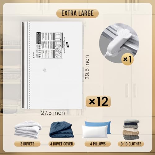 TAILI 12 Pack Vacuum Storage Bags, Jumbo LONG SIDE ZIP(39x28 inch), Clear - size: 12 Jumbo