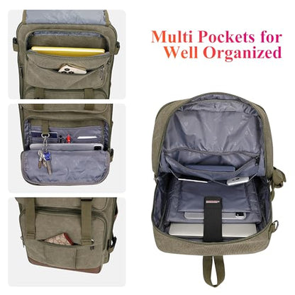 WITZMAN Canvas Travel Backpack for Men Large Laptop Backpack Fits 16 Inch - color: Army Green