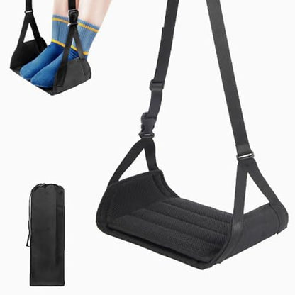 Airplane Travel Footrest Hammock with Hard Board Support and Adjustment Strap Desk Foot Hammock Comfy Footrest for Airplane Long Trip Travel Accessories