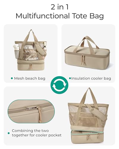 BAGSMART Beach Bag for Women, Large Beach Bag Swim Pool Bag - color: Beige