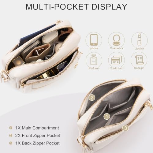 Vegan Leather Crossbody Bags for Women Anti theft Purses and Handbag - color: Beige