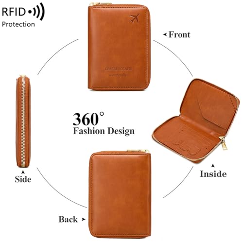 Passport Holder Covers Case with Safe Zipper Closure, RFID Blocking PU Leather Waterproof Travel Wallet for Women Men(Grey) - color: Grey