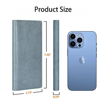 Lavemi Ultra Slim Thin Leather Women Wallet RFID Blocking Credit Card Holder Bifold Long Ladies Billfold - color: 1-waxed Light Blue