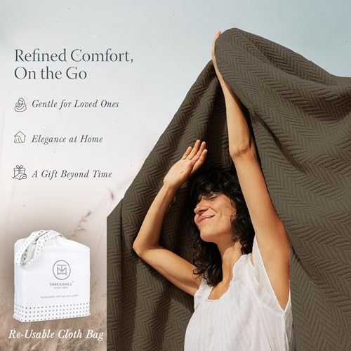 Threadmill Luxury 100% Cotton Queen Herringbone Blanket, Espresso | All-Season Thermal Blanket, Soft & Breathable, Cozy Moisture-Wicking, OEKO-TEX Certified, Machine Washable, 90x92 in - color: Espresso, size: Queen (90" x 92")