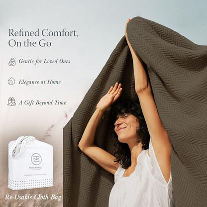 Threadmill Luxury 100% Cotton Queen Herringbone Blanket, Espresso | All-Season Thermal Blanket, Soft & Breathable, Cozy Moisture-Wicking, OEKO-TEX Certified, Machine Washable, 90x92 in - color: Espresso, size: Queen (90" x 92")