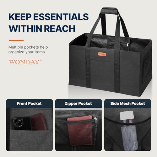 WONDAY Black Foldable Utility Tote Bag, Reusable Grocery Bag - color: Black