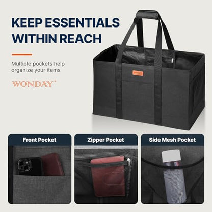 WONDAY Black Foldable Utility Tote Bag, Reusable Grocery Bag - color: Black
