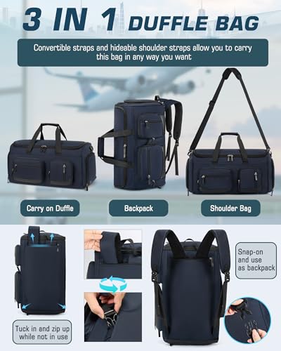 RAINSMORE Garment Bag for Men, 45L Convertible Suit Travel Bag, Blue - color: Blue