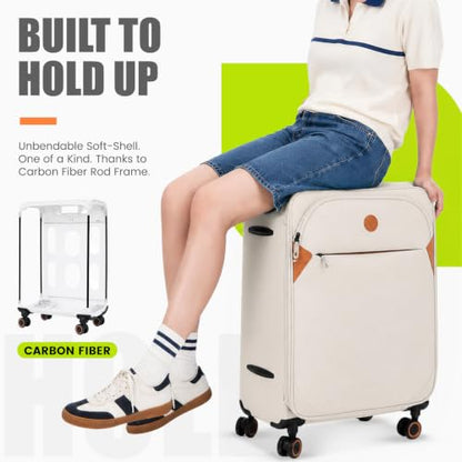 Verage Cambridge Lightweight Luggage Softside Expandable Spinner Wheel Suitcase (Light Khaki, 24-Inch) - color: Light Khaki, size: 24-Inch