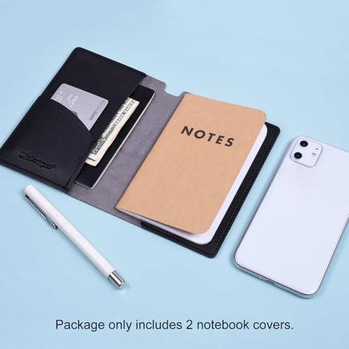 Wisdompro 2 Pack 3.5" x 5.5" Journal Cover for Field Notes Notebooks, Black - color: Black