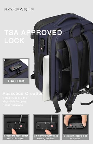 45L Travel Backpack with Vacuum Compression System Fits 16" Laptop | Expandable Carry On Backpack with Pump, Water Resistant, TSA Lock, Vacuum Backpack for Travel & Business - color: Blue