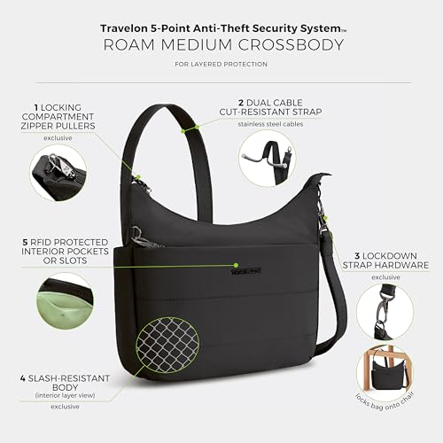 Travelon Anti-theft Roam Medium Crossbody - color: Black