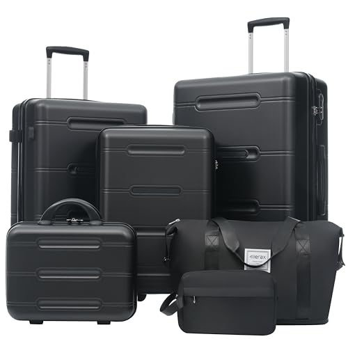Merax Hardshell Luggage Set,6 Piece Travel Suitcase Set,Black - color: Black, size: 6 Piece(14/20/24/28/DB/TB)