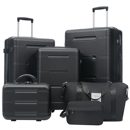 Merax Hardshell Luggage Set,6 Piece Travel Suitcase Set,Black - color: Black, size: 6 Piece(14/20/24/28/DB/TB)