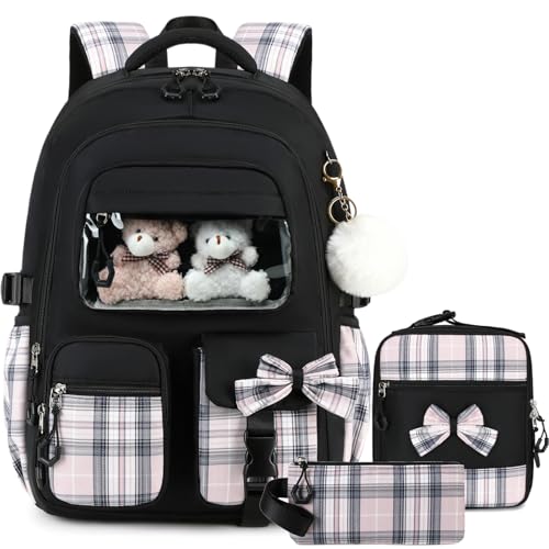 PiPiCat Backpack for Girls 4 in 1 Back to School Bookbag - color: K4 Butterfly Black