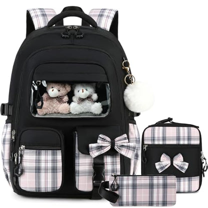 PiPiCat Backpack for Girls 4 in 1 Back to School Bookbag - color: K4 Butterfly Black