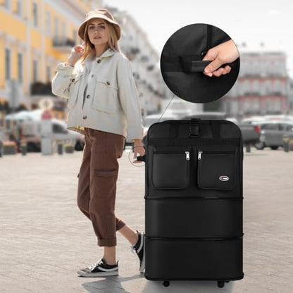 36'' Expandable Rolling Duffel Bag Suitcases w/Wheels,Foldable Luggage Bag - color: Black, size: 36"