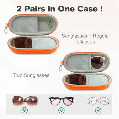 Dual Glasses Case PU Hard Shell Multiple Eyewear Storage Box Shockproof Portable Travel Double Sunglasses Glasses Organizer for Men Women (Orange)