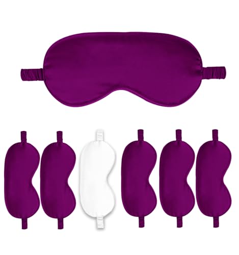 7PACK Satin Eye Mask Silk Sleep Masks Silky Blackout Eyes Covers Sleeping Blindfold Eyeshade Wedding Bridal Gift Travel Naps - color: Plum