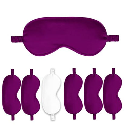 7PACK Satin Eye Mask Silk Sleep Masks Silky Blackout Eyes Covers Sleeping Blindfold Eyeshade Wedding Bridal Gift Travel Naps - color: Plum