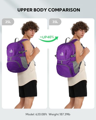 WATERFLY Large Lightweight Packable Hiking Backpack Foldable Travel Daypack - color: D-purple, size: 35L