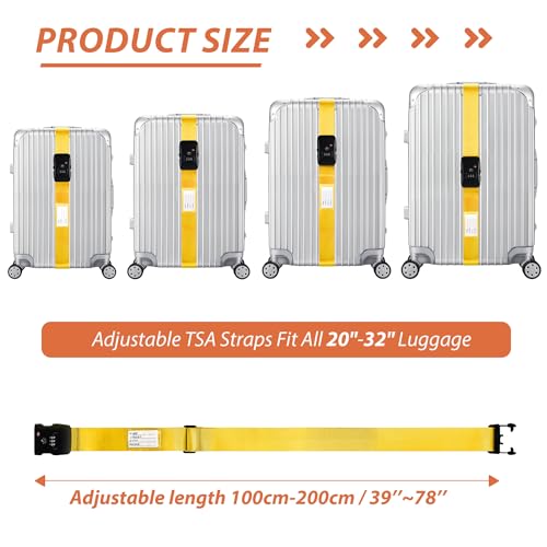 TSA Approved Luggage Straps with Combination Lock, Straight Yellow - color: Straight Yellow