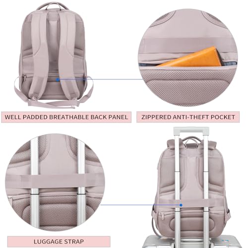 KROSER Travel Laptop Backpack 17 Inch Large Computer Backpack Dusty Pink - color: Quilted Dusty Pink