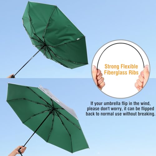 G4Free UPF 50+ UV Protection Travel Umbrella 42/46 Inch Auto Open Close - color: Dark Green/Silver, size: 46 inch