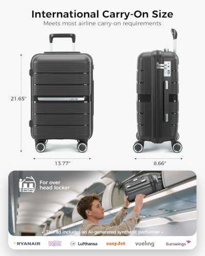 20 Inch Carry-on Luggage with Spinner Wheels, Hard Shell Suitcase with TSA Lock, Airline Approved, Rolling Suit Case for Travel Weekend Trips, Dark Grey Color - color: Dark Grey